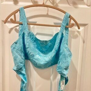 Shore Tijuana Tie back Blue Tropical Floral Crop Top size Small NWT